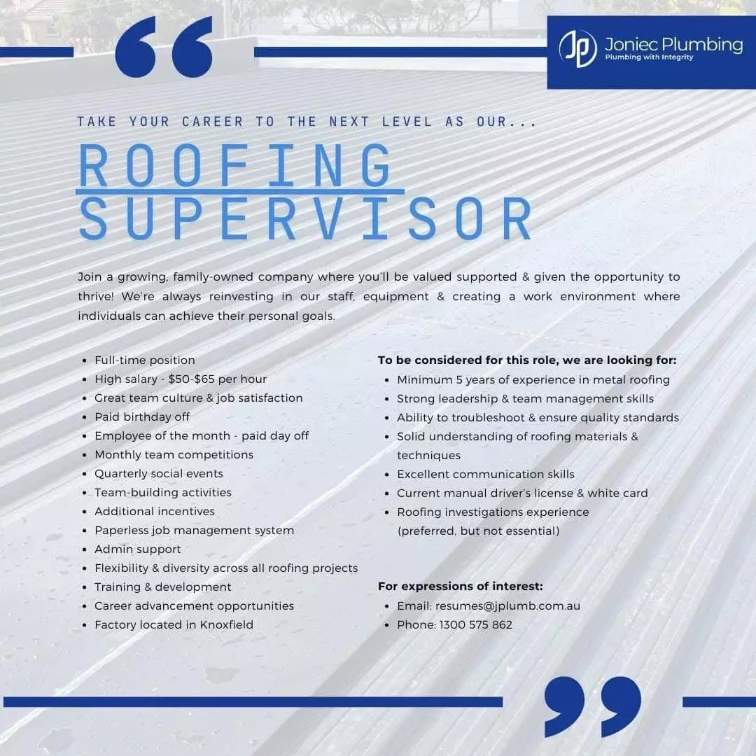 Joniec plumbing careers opportunity